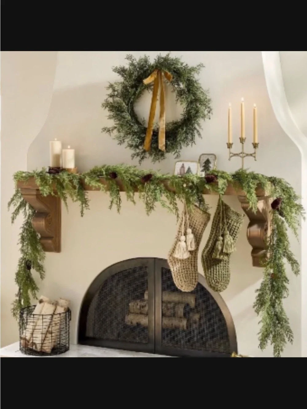 NWOT Threshold Green Juniper Holiday Wreath with Mustard Velvet Bow